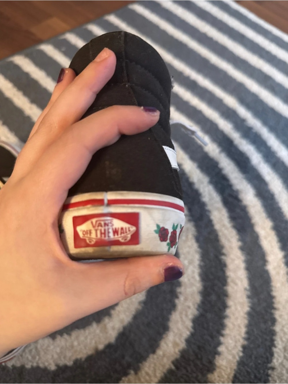 Vans Black Slip-On Sneakers with Rose Detail